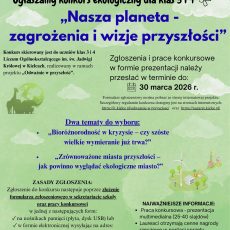 Ogłaszamy konkurs ekologiczny pt. „Nasza planeta – zagrożenia i wizje przyszłości”